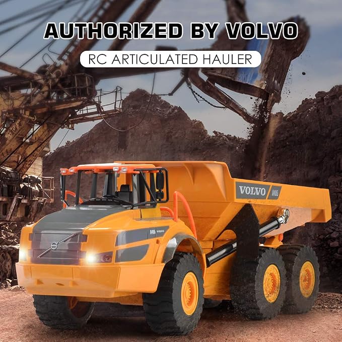 DOUBLE E Volvo RC Dump Truck Toy for Kids, Articulated Hauler, Remote Control Construction Toys Vehicles with Lights, Birthday Gifts Ideas for Boys Age 6 7 8 9 10 Year Old and up