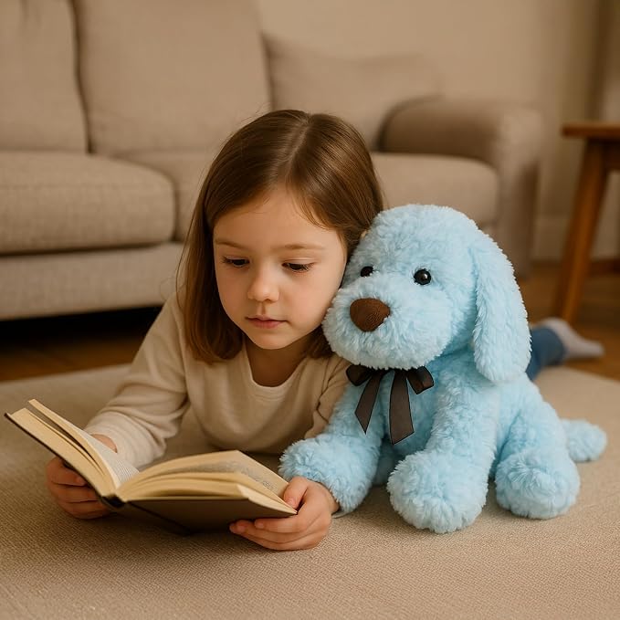 WEIGEDU Blue Goldendoodle Furry Poodle Puppy Dog Blue Stuffed Animal Plush Toys for Kids Boys Girls Birthday Bedtime Xmas Gift, 11.8 inches