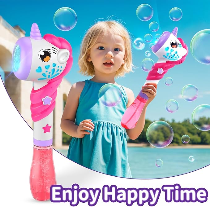 Bubble Machine Wand for Toddler Girls Toy, Automatic Bubble Machine Maker Blower Toys with Light, Outdoor Mower Party Toys for 3 4 5 Year Old Girl Easter Birthday Gifts Include Bubble Solution