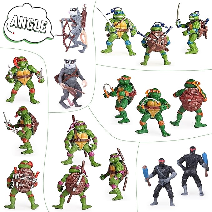 KLUKGE 6-Packs Turtles Action Figures 4.7 Inches Turtles Toys Multi-Jointed Movable Cartoon Turtle Toy Set Birthday Gifts for Friends and Fans