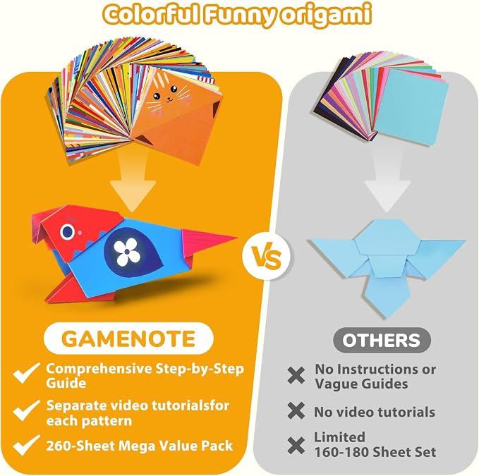 Gamenote Colorful Origami Kit for Kids 80 Projects 160 Double Sided Origami Paper, 100 Sheets Practice Papers Instructional Origami Book Origami Gift for 4+ Kids Adult Beginners Training Craft, Animal