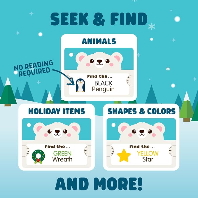 Chuckle & Roar Seek & Find Plush Polar Bear Game - Ages 3+, Multicolor, 1 Plush, 20 Cards - Portable Travel Toys - Screen Free Sensory Toys for Toddlers - Back Pouch Storage Toddler Plane Essentials