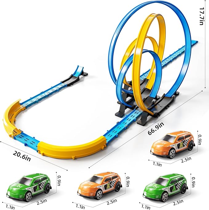 MSKOLER Car Race Track Sets for Kids 3 4 5 6 7 8 9 Years Old - Toy Car Track Set for Boys 3-5 6-8 8-12, Racing Game with 4 Small Cars, Boys Toy, Gifts for Girls 3-8