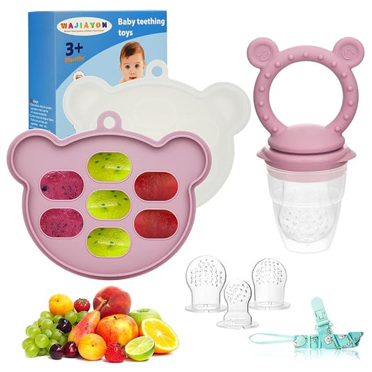 Baby Breastmilk Popsicle Molds & Baby Fruit Feeder (2 Pack), Infant Food Freezer Tray Storage Containers, Silicone Teething Pacifier Feeder and Teether for Babies - Blush