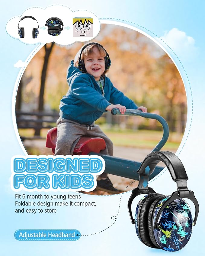 ZOHAN Kids Ear Protection 2 Pack, Hearing Protection Safety Ear Muffs for Children Have Sensory Issues, Adjustable Noise Reduction Earmuffs for Concerts, Fireworks, Air Shows(Rap&Unicorn)
