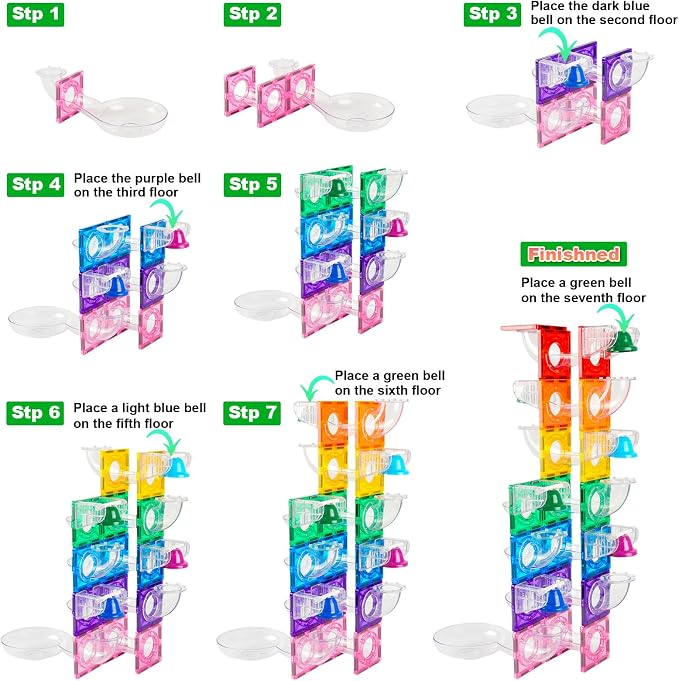 Bmag Magnetic Marble Run Set with Happy Birthday Bell, 73 Pcs STEM Educational Magnetic Marble Maze Toy for Kids 3+, Creative Building Track Game, Birthday Gift for Boys & Girls