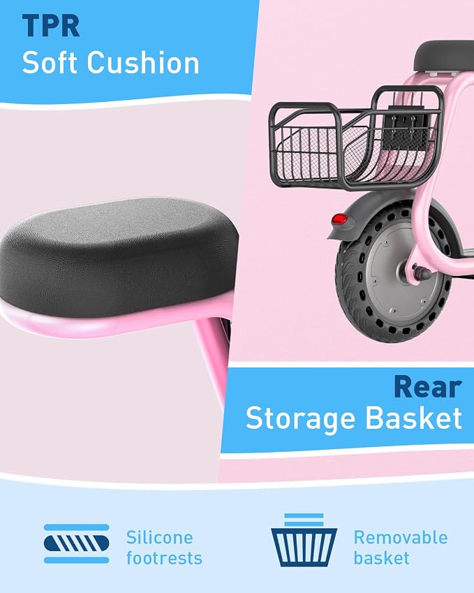 Hiboy Q2 Lite Electric Scooter for Kids with Seat for Ages 4-10, 5-Mile Range, 3-Speed Adjustable up to 9.3 MPH, Front Brake, LED Neon Lights
