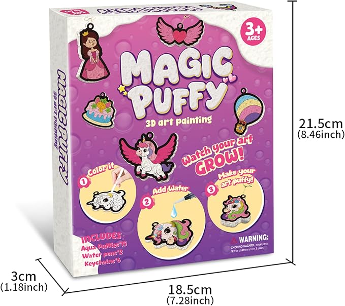 MZYTOZA 3D Art Kit Aqua Magic Puffs Princesses & Unicorns, Stocking Stuffers, 15 Mess-Free Paint by Number Craft for Kids, Christmas Gift Idea & Stocking Stuffer, Art Projects with Puff Markers