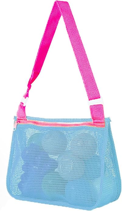 UTTPLL Colorful Mesh Beach Bag Adjustable Kids Quick Dry Net Tote for Seashell Collecting Sand Toy Swimming Accessories