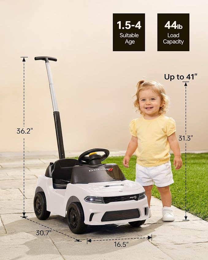 Licensed Dodge Ride on Push Car for Toddlers 1-3 Years with Handle & Music