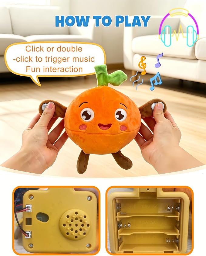 Soft Plush Musical Sensory Toy, Interactive Plush Toy with Sounds, Skin Touch Activated Sound Doll, Dual Mode Educational Toy, Fruit Style Gift for Baby Kids Boys Girls All Ages(Yellow Pear)