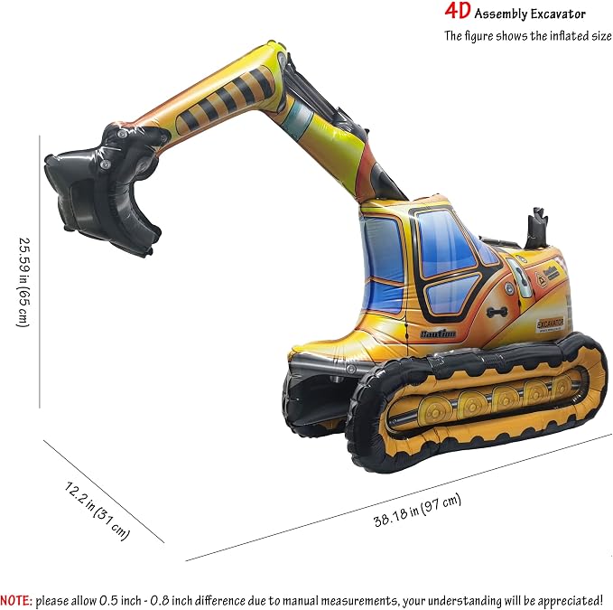 Construction Balloon Standing Excavator Vehicle Birthday Foil Balloon | For Construction Vehicle Transportation Birthday Theme Party Baby Shower Decoration Supplies