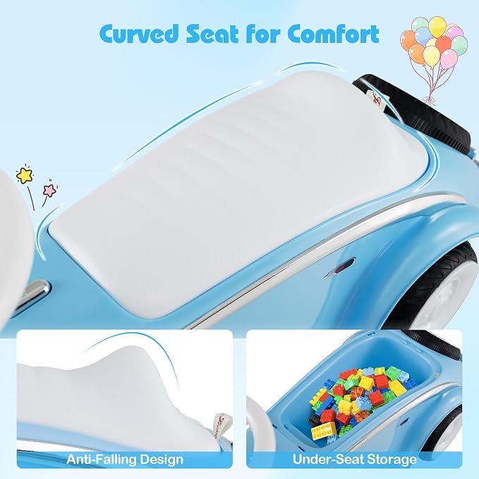 Costzon Toddler Ride On Toy, Classic Foot to Floor Sliding Car w/Steering Wheel, Horn, Headlights & Under Seat Storage, Kids Push Ride-Ons, Retro Baby Ride On Toys for Boys Girls 19-36 Months (Blue)