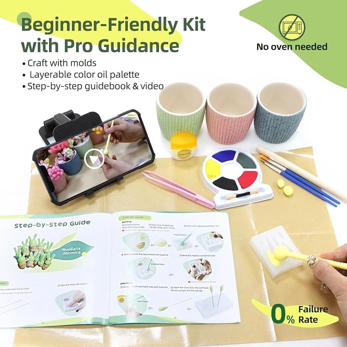 Microland Craft Kits for Teens Crafty Clay Kit for Succulents Flower Making Fun Adult Activities of Arts and Crafts Art Therapy Crafting Set Creative Gifts for Women Teen Girls Artist Gifts for Mom