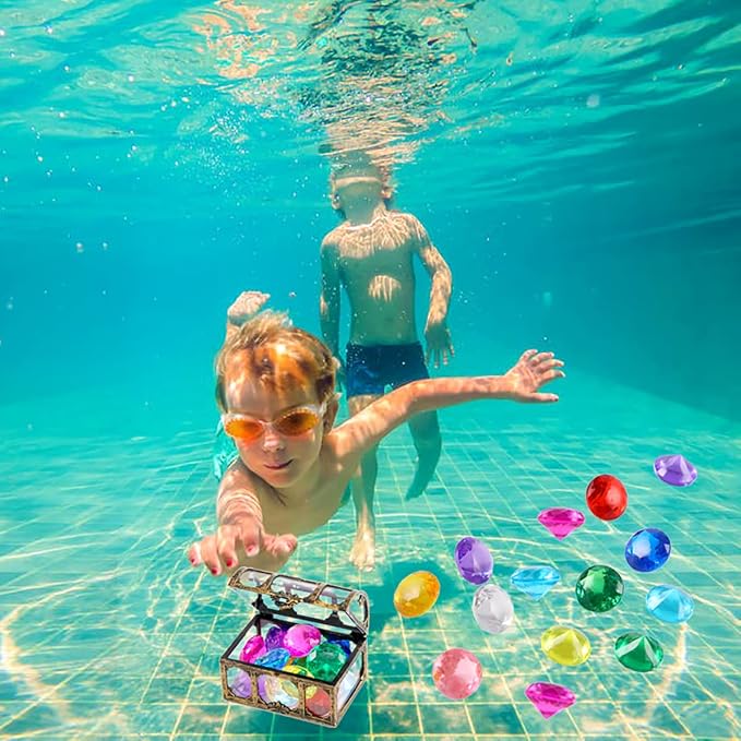 XIJUAN Diving gem Pool Toys Sand Toys,14 Color Diamond Treasure Chest Summer Swimming gems Pirate Diving Toy Set Underwater Swimming toyChildren's Game Gifts for Boys and Girls