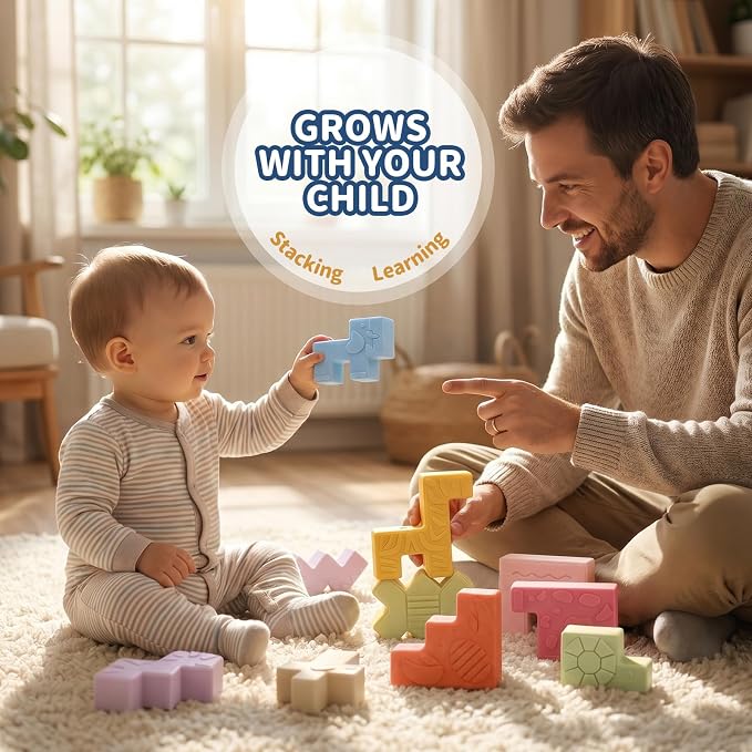 10 Soft Animal Stacking Blocks for Babies 6-12 Months, Montessori Toys for 1 2 Year Old Girls & Boys, Building Blocks Game Teething Toys for Babies Birthday Gifts, Shapes & Colors