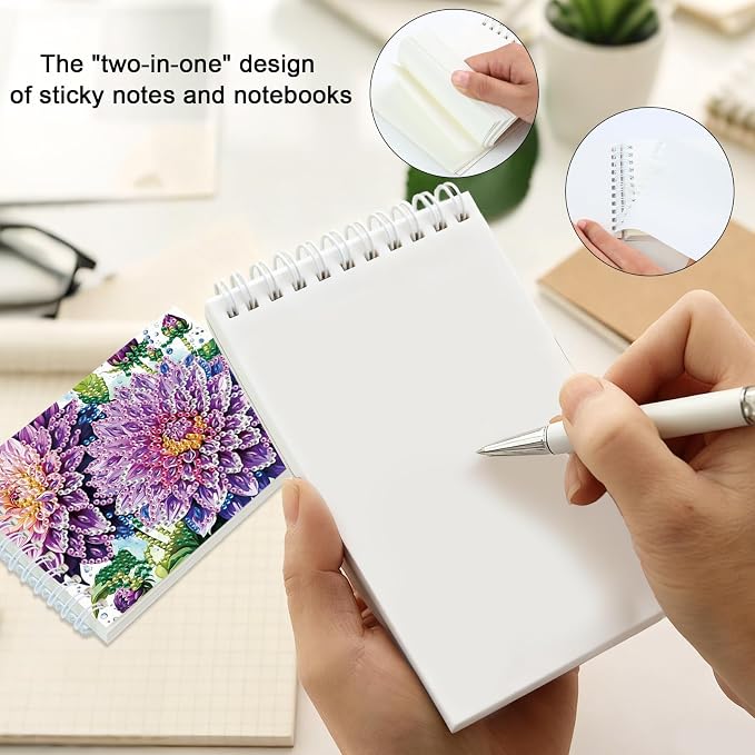 2 Pcs Flower Diamond Painting Notebook 80 Pages for Adults, Dahlia Diamond Art Journal and DIY Sketchbook, Diamonds Art Kit Supplies,Gift for Beginners, Craft Lovers, Artists. (Flower)
