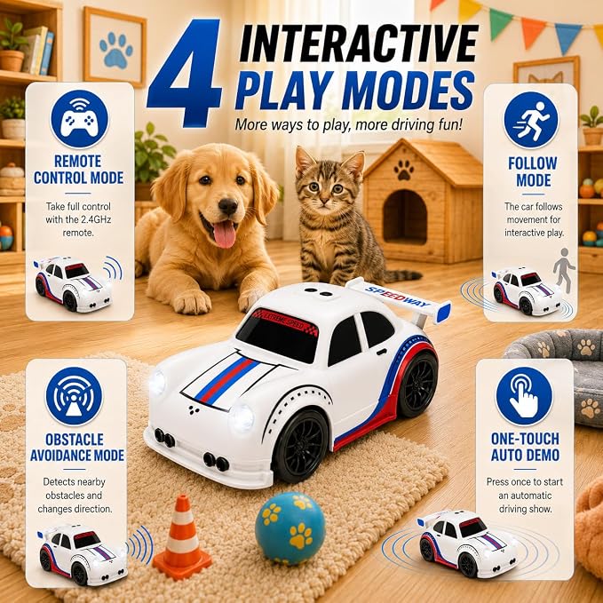 BYTEWAR 3-in-1 Smart RC Car, Smart-Follow RC Drift Car with One-Key Auto Showcase Simulated Sounds and Headlights,USB-C Rechargeable, Kids Toys for Age 3+