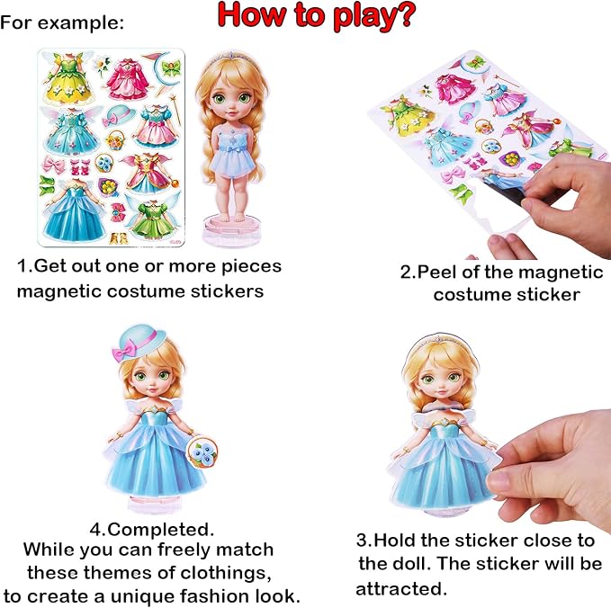 Magnetic Dress up Dolls - Girls Fun Mix and Match Play Magnetic Paper Dolls with 4 Themed Magnetic Costume Stickers for Creating Imaginative Birthday Gifts