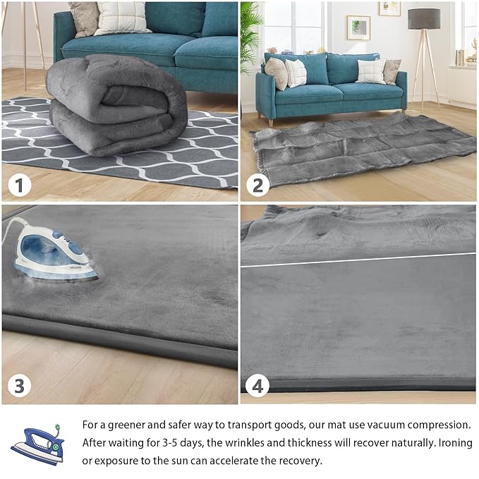 Baby Play Mat for Floor Nursery Rug Muscle Mat Area Rug Playroom Rug 79"x138" Playpen Mat Elastic Foam 1.3" Thick Crawling Mat for Babies,Toddlers, Infants, Kids,Grey
