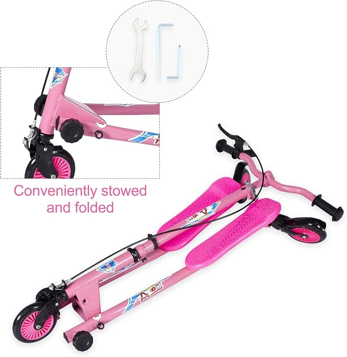 Kids Swing Scooter, 3 Wheels Drifting Scooter/Wiggle Scooters with Adjustable Height & Foldable for Boys/Girl/Ages 5-12 Years