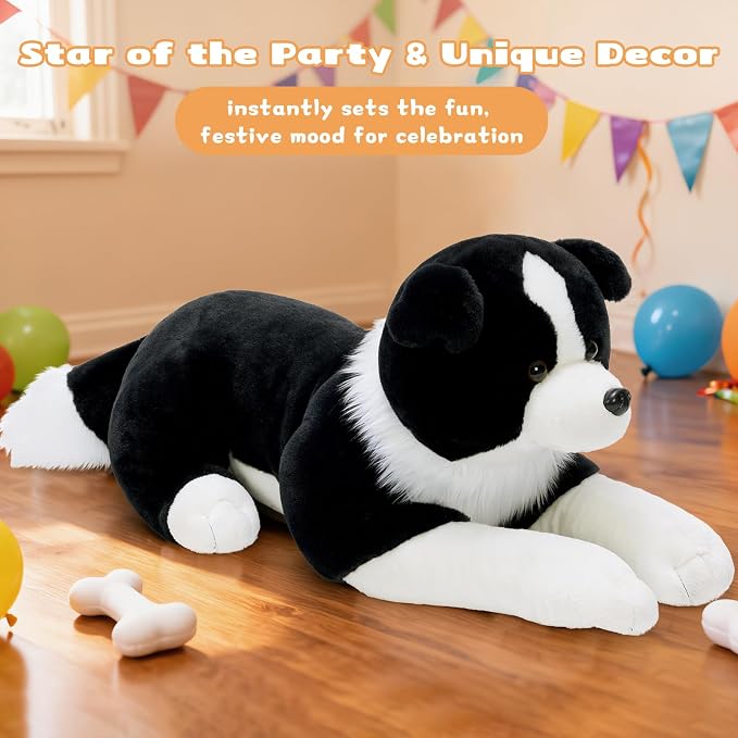 MaoGoLan Giant Border Collie Dog Stuffed Animal Plush, Realistic Cute 39" Large Stuffed Dog Plush Pillow Toys, Gift for Kids Boys Girls Adults