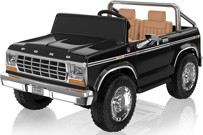 ANPABO Licensed Ford F-150 24V 2 Seater Ride on Car for Kids, 4x100W Motors for All-Terrain Electric Car with Parental Remote, Retro Style, 3-Speeds, Large Storage Box, Music Player, Aged 3-8, Black