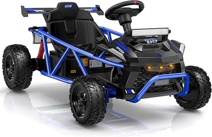 First Ride On 36V Kids Off-Road Go Kart, 400W Electric Ride-On Car for Ages 6+, Up to 9.3 MPH, EVA Tires, Metal Frame, Hall Throttle, Electronic Brake, Adjustable Seat, Bluetooth (Blue)