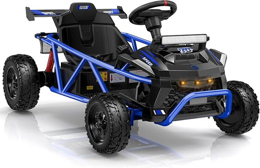 First Ride On 36V Kids Off-Road Go Kart, 400W Electric Ride-On Car for Ages 6+, Up to 9.3 MPH, EVA Tires, Metal Frame, Hall Throttle, Electronic Brake, Adjustable Seat, Bluetooth (Blue)