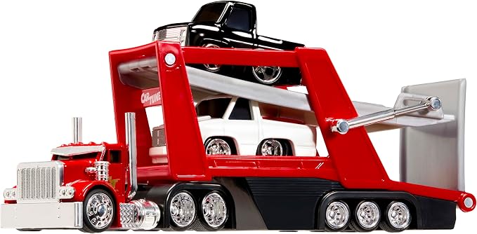 CarTuned Rig$ Car Carrier with 2 GM Cars, 87 Chevy C10 & 90 Chevy 454 SS