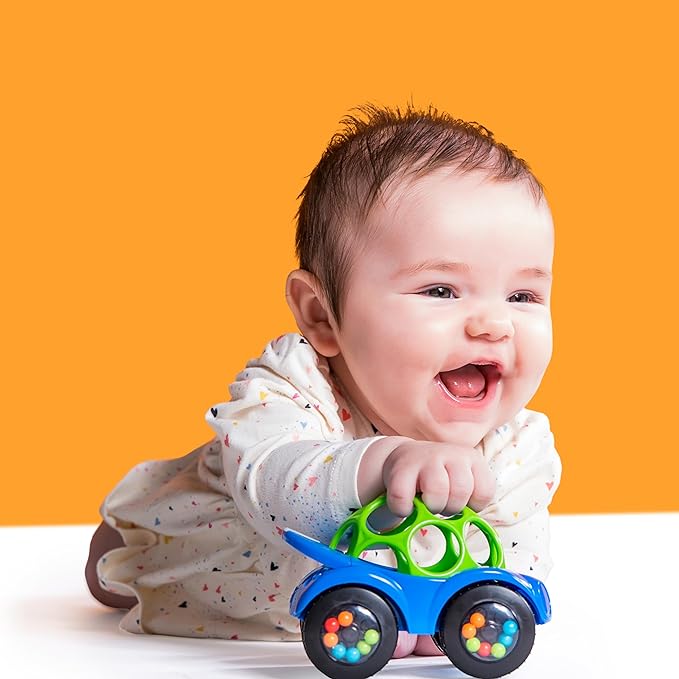 Bright Starts Oball Easy Grasp Rattle & Roll Toy Sports Car BPA-Free Infant Crawling Toy, Age 3 Months and up, Blue/Green (Pack of 6)