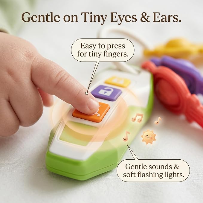 Toy Car Keys for Toddlers 1-3, Soft Silicone Baby Teething Toys with Gentle Lights and Sounds, Non-Toxic Lightweight Pretend Play Sensory Toys for 1 Year Old Boy Girl Birthday Gifts(green)