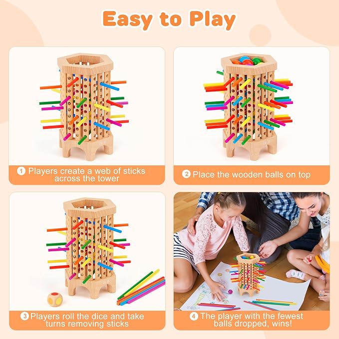 Centtechi Montessori Game Wooden Board Games for Kids 4-6-8, Colorful Sticks Math Educational Toys for Boys and Girls, Classic Fun Dice Games for Family Game Night 2-6 Players