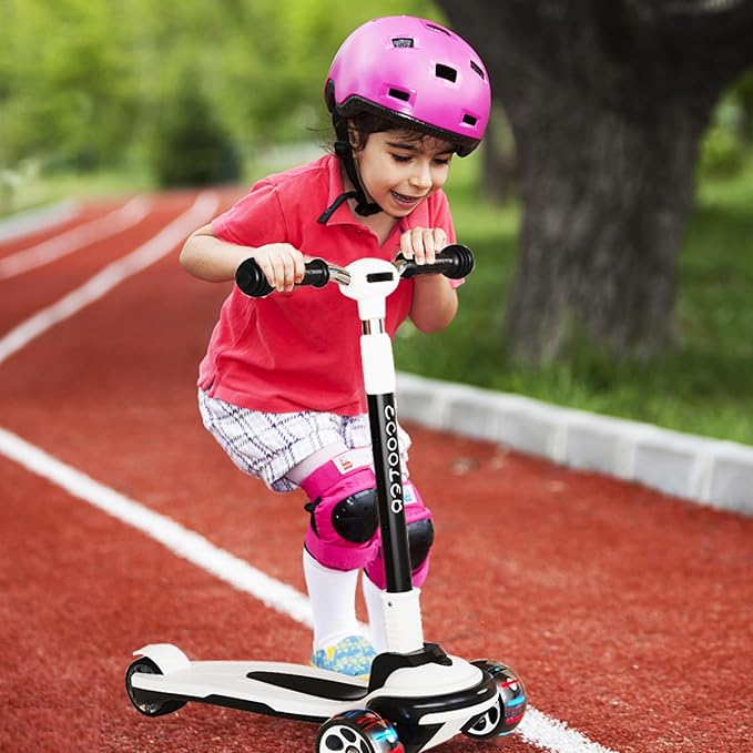Kick Scooter for Kids Ages 3-12, 5 Adjustable Height Foldable Scooter with 3 LED Light Wheels, Outdoor Activities for Toddlers Boys Girls, Max Load up to 165 lbs