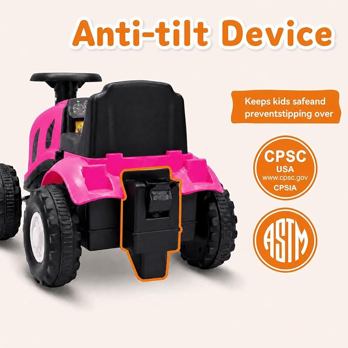 Kids Ride on Tractor, 2 in 1 Foot to Floor Push Car w/Detachable Trailer, Horn, Rake & Shovel, No Power Sliding Toy Gift for Toddlers, Outdoor Ride on Construction Vehicle (Pink)