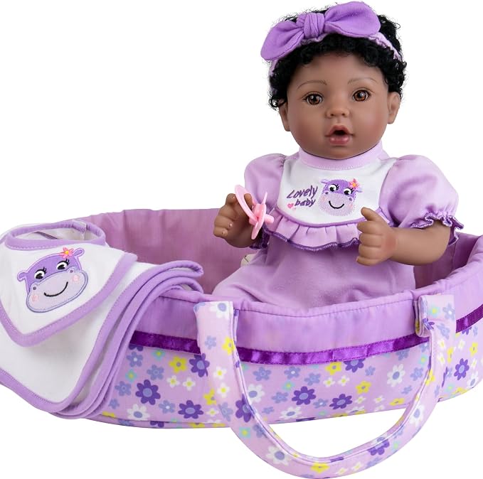 Aori Reborn Baby Dolls Black American Girl - 18" Lifelike Newborn Doll with Posable Limbs Weighted Body for Realistic Feel Handmade Collectible Gift Set Including Bassinet Outfit & Accessories