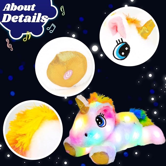 Light-up Plush White Unicorn LED Stuffed Animal Birthday Christmas Plushies Toy Gifts for Kids Toddler Girls, 15"