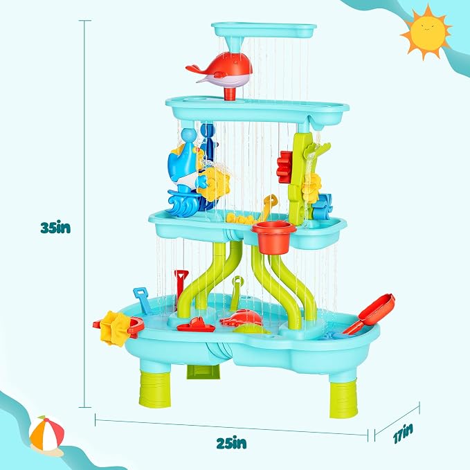 4 -Tier Kids Sand and Water Table for Toddlers - Outdoor Water Sand Play Table Toys for Boys Girls, Summer Splash Activity Sensory Table Party Birthday Gift for Kids 3-5 6-12