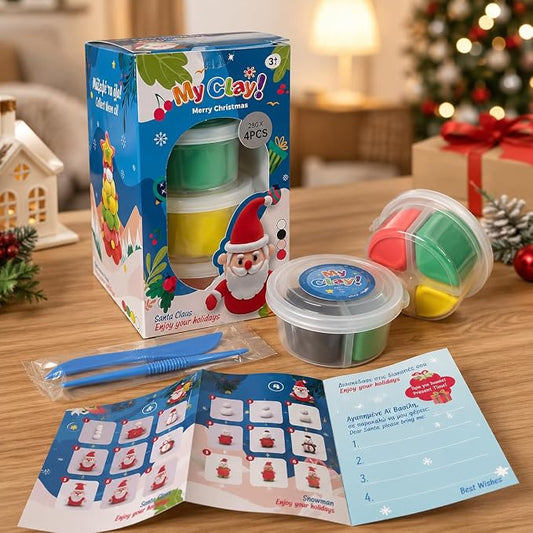 Air Dry Clay for Kids, 4 Christmas Mini Modeling Clay Sets, DIY Snowman Model Magic Clay Kit with Tools & Tutorials, Christmas Stocking Stuffers for Kids, Creatible Art Crafts Toys Gifts Xmas Gift