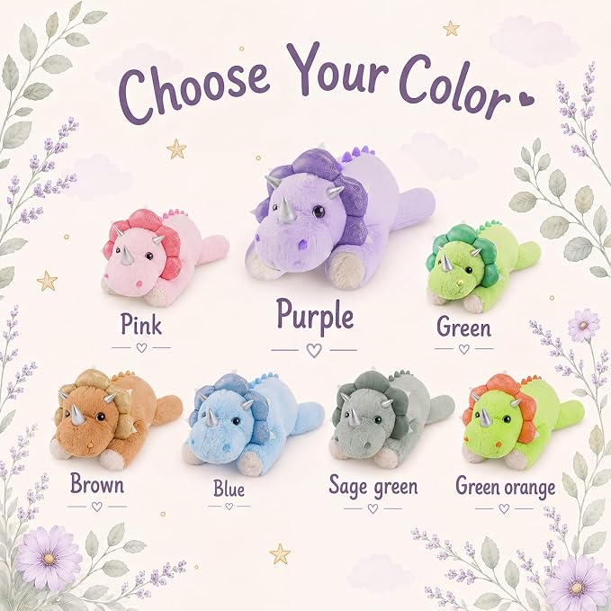 gnomantic Triceratops Weighted Stuffed Animals - 22 Inch 4.5 Pounds Weighted Plushies Dinosaur Stuffed Animals - Big Dino Plush - Cute Plush Toy Gifts for Kids & Adults (Purple)