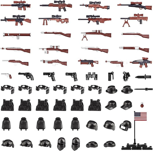 63 Pcs US Brown Toy Soldiers Figures,Toy Set, US Weapons Pack Military Army Battle, Toy Set Weapon Battle Building Blocks Compatible with Major Brand, 3 Years Old and up
