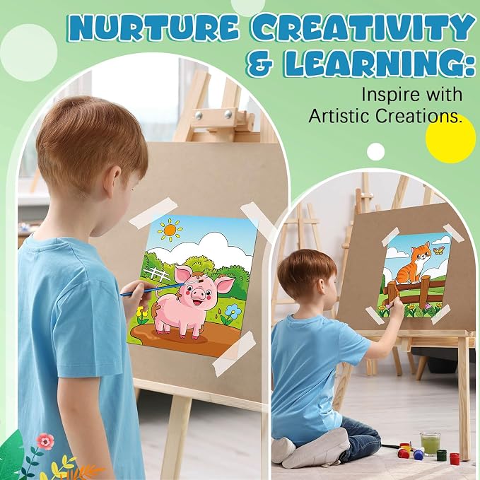Ireer 12 Set Paint Party Set 8 x 10 Sip and Paint Kit Include 12 Printed Pre Drawn Canvas Panel, Wooden Easels, Palettes, Pots, Apron 36 Brushes for Adult Art DIY Party(Farm Animals)