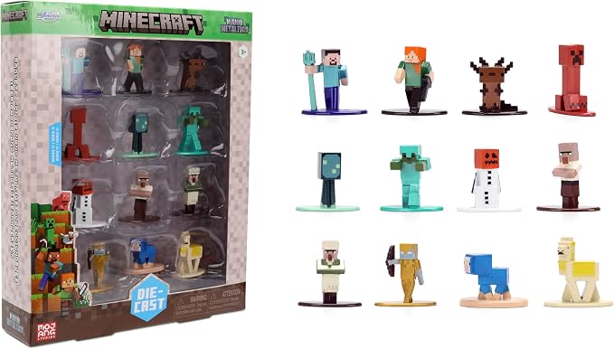Jada Minecraft Nano Metalfigs Series 17 – Die-Cast Figure 12-Pack – Includes Steve, Alex, Diamond Armor Zombie & More Toys