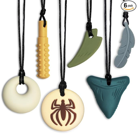 Chew Necklaces for Sensory Kids 6 Pack, Chewy Necklace Sensory Toys for Kids with Autism, ADHD, SPD, Silicone Boys Girls Chew Toys Teething Necklace Reduce Chewing Fidgeting