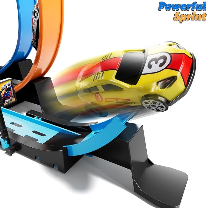 LILYBUDS Toy Car Race Track Set for Boys Kids Age 3-5 4-7, Race Tracks with 4 High-Speed Pull Back Race Cars and Crash Zones, Christmas Halloween Birthdays Gifts Toys for Boys Kids 4-6 8-12 Years Old