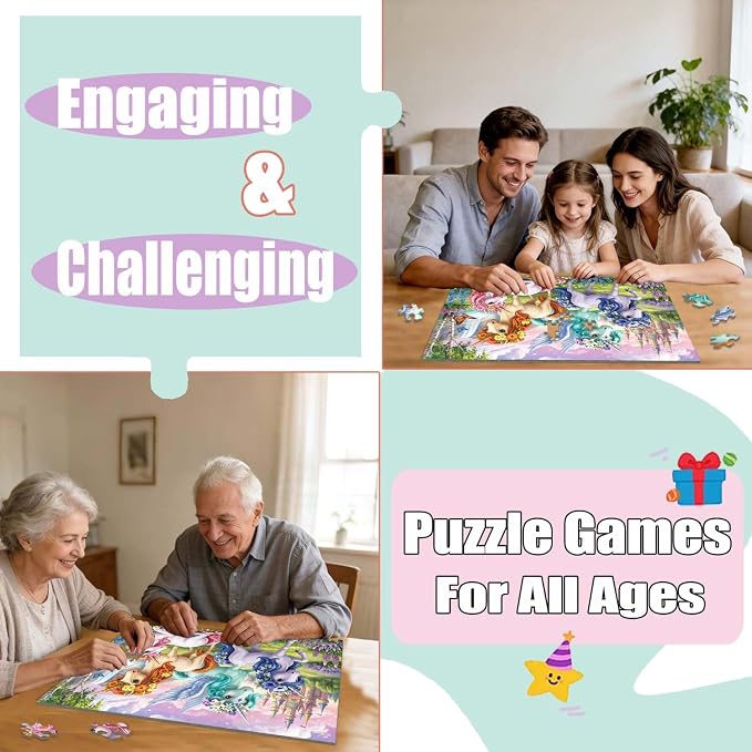 Puzzles for Kids Ages 6-8 8-10 Year Old - Castle & Unicorns Puzzle,200 Pieces Jigsaw Puzzles for Kids, Learning Educational Toys for Boys and Girls