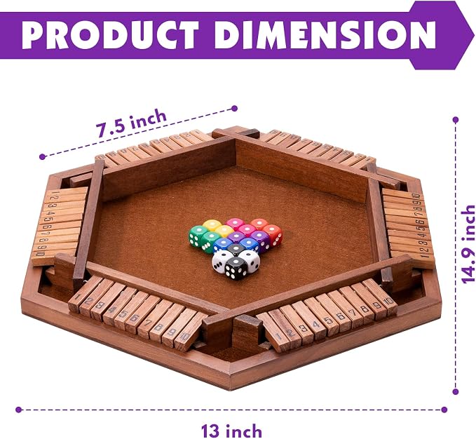 MNYUN Shut The Box Premium Wooden Dice Game - Handcrafted Board Game 2-6 Players, Educational Math Learning Games for Kids Adults, Classic Pub Games Family Party Gift Set