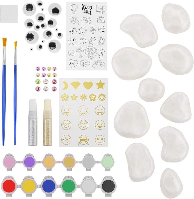 Dan&Darci Rock Painting Kit for Kids - Arts and Crafts for Girls & Boys Ages 6-12 - Craft Kits Art Set - Supplies for Rocks Paint - Best Tween Gift Ideas for Kid Activities Age 6 7 8 9 10 11