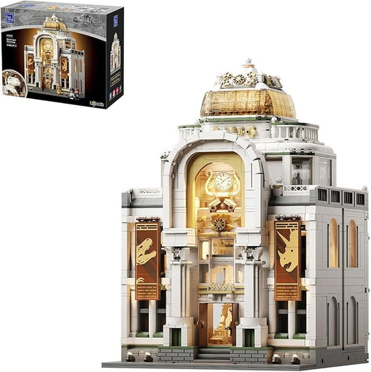 PANTASY Light Up Dinosaur Museum Building Blocks, Baroque Architecture Expandable Double Hall Model, Modular Building Set, 11 Lights, Street View Compatible Collectible Interactive Display Set