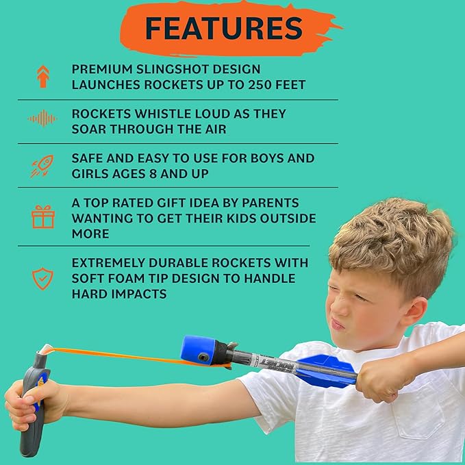 Toy Rocket Launcher for Kids: Best Outdoor Toys Slingshot Rocket Launchers & Foam Rockets Games for Boys Girls All Ages - Summer Birthday Party Gift Idea & Great Gifts for Boys Toys Age 8-10 11 12+